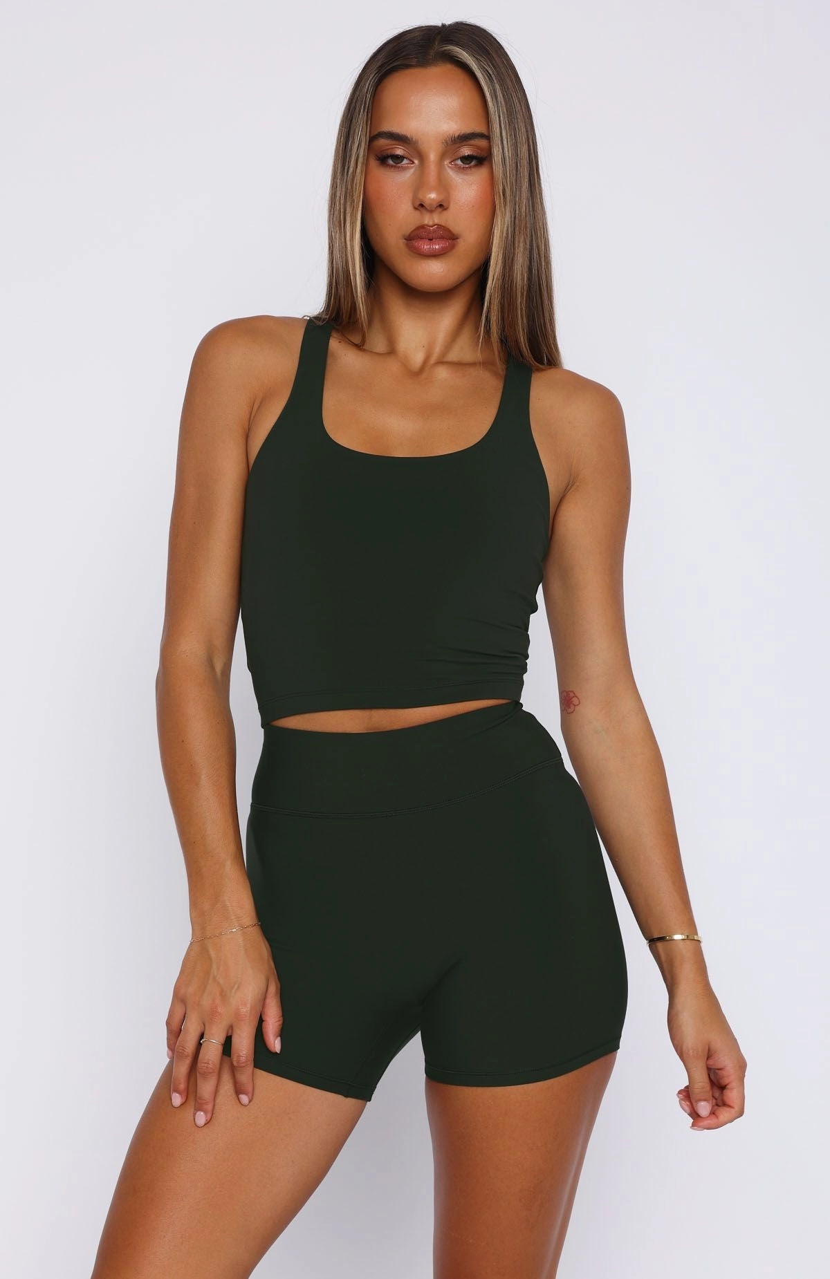 Work It Out Crop Forest DoubleStitchedHem High Visibility Trim