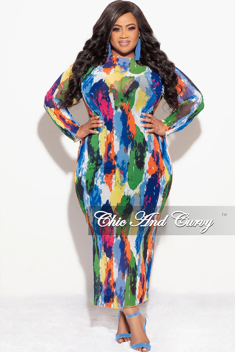 Urban Ready Final Sale Plus Size Reversible BodyCon Dress In Mesh with Multi-Color Paint Print
