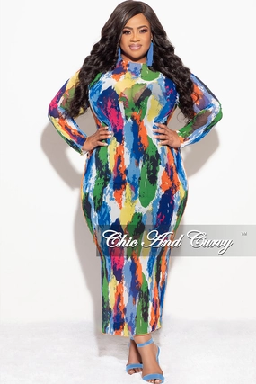 Urban Ready Final Sale Plus Size Reversible BodyCon Dress In Mesh with Multi-Color Paint Print