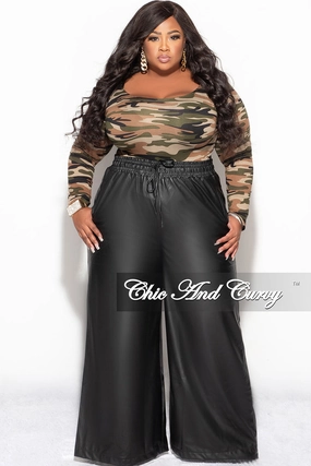 Final Sale Plus Size Long Sleeve Bodysuit in Olive and Sand Camouflage Print (Light) Flexible Layer