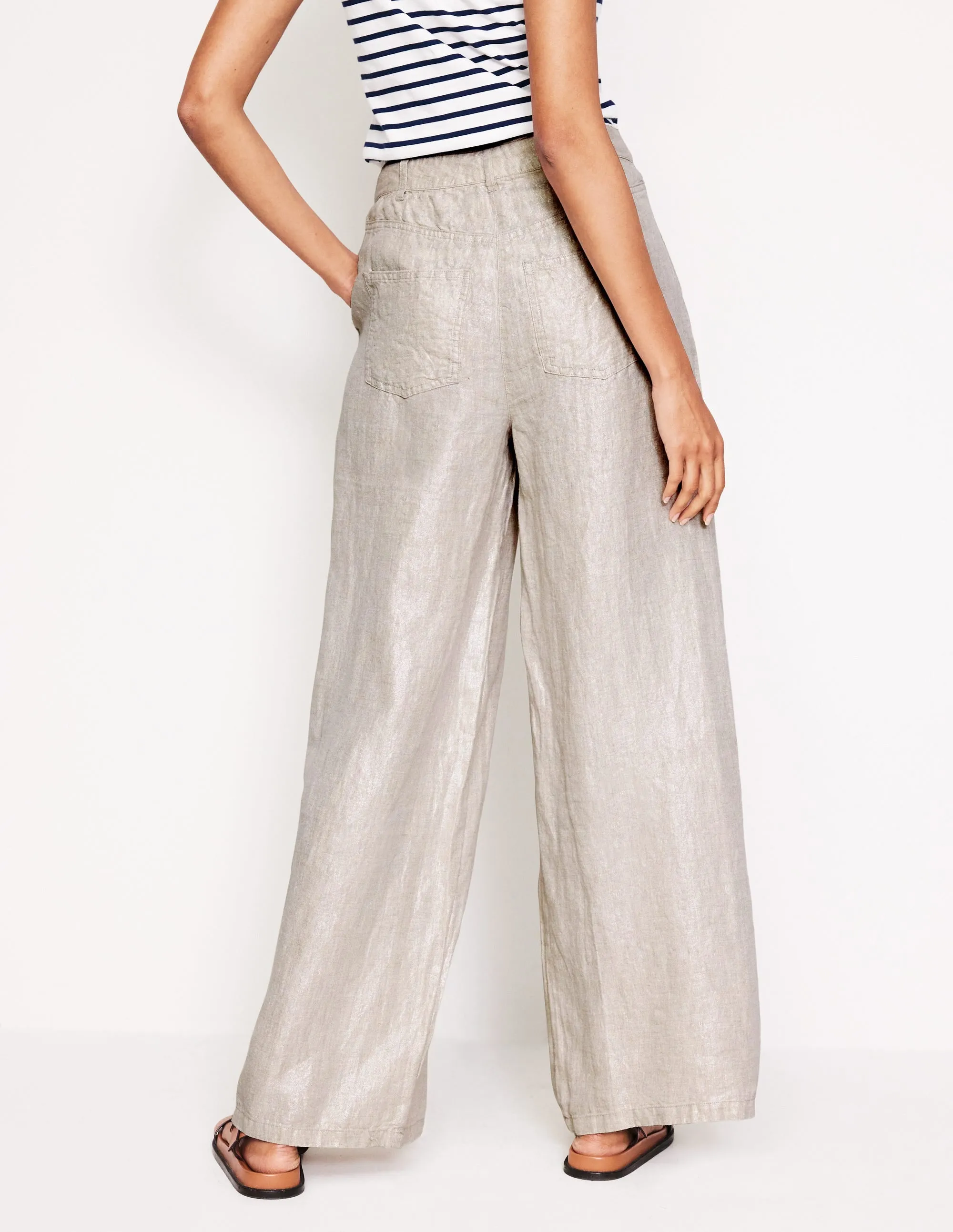 Regent Pleat Linen Trousers-Neutral Metallic
