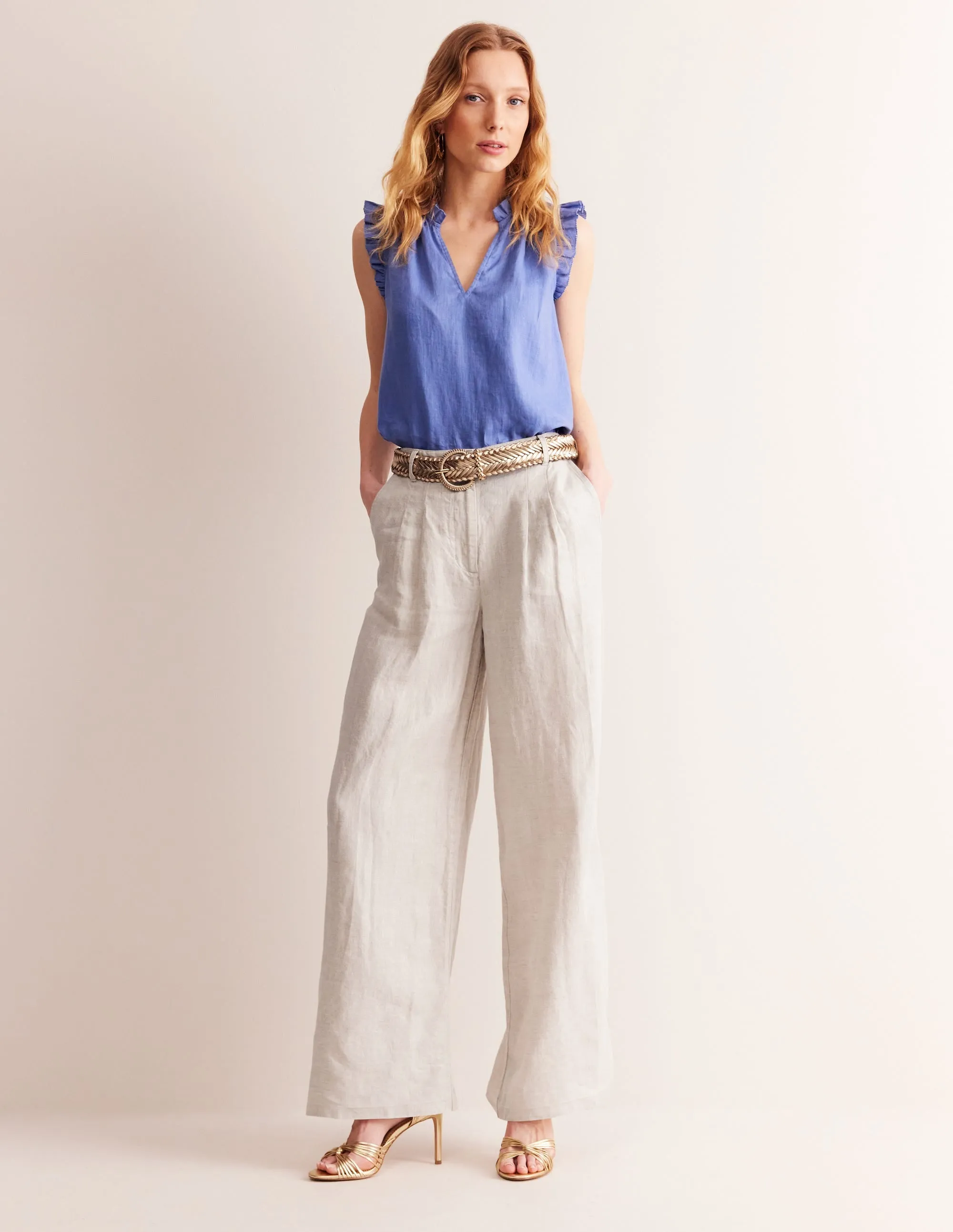 Regent Pleat Linen Trousers-Neutral Metallic