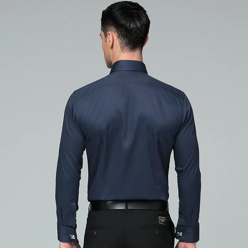 Regular Fit Cufflink Long Sleeve Men Business Suits Shirts Solid Color