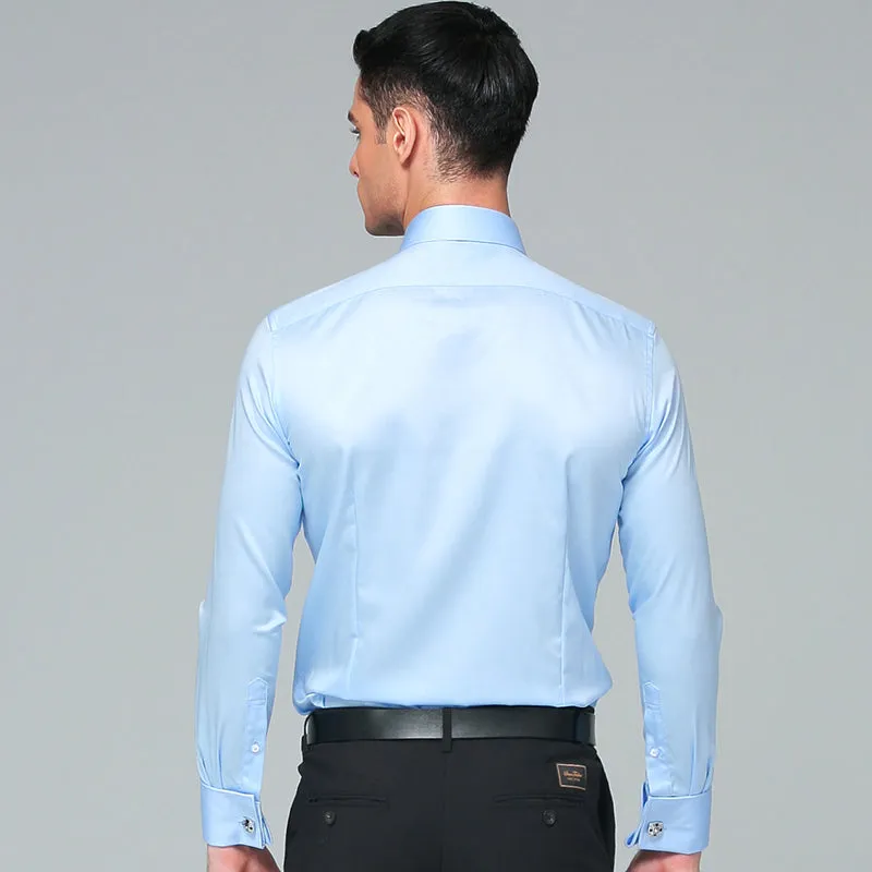 Regular Fit Cufflink Long Sleeve Men Business Suits Shirts Solid Color