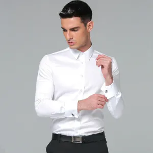 Regular Fit Cufflink Long Sleeve Men Business Suits Shirts Solid Color