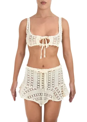 Compact Jacquard Weave Chica Bralette Top | Beige Crochet