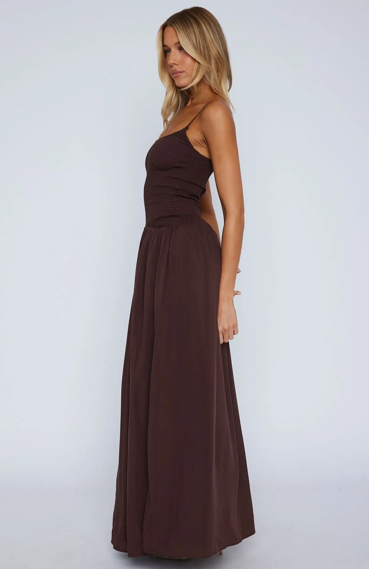 Too Many Questions Maxi Dress Chocolate Stretch waistband