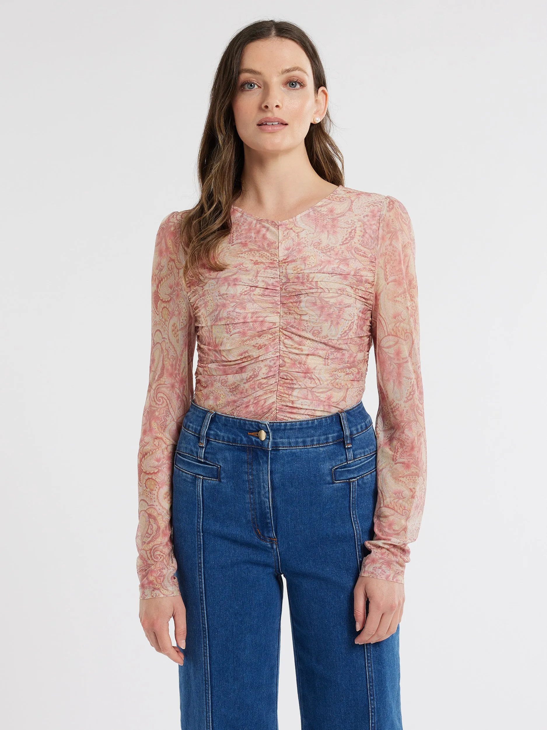 Floral Paisley Mesh Top AntiPillingTechnology