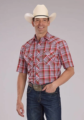 Bamboo Fiber Blend Roper Mens 2487 Western Plaid Brown/Red Cotton Blend S/S Shirt