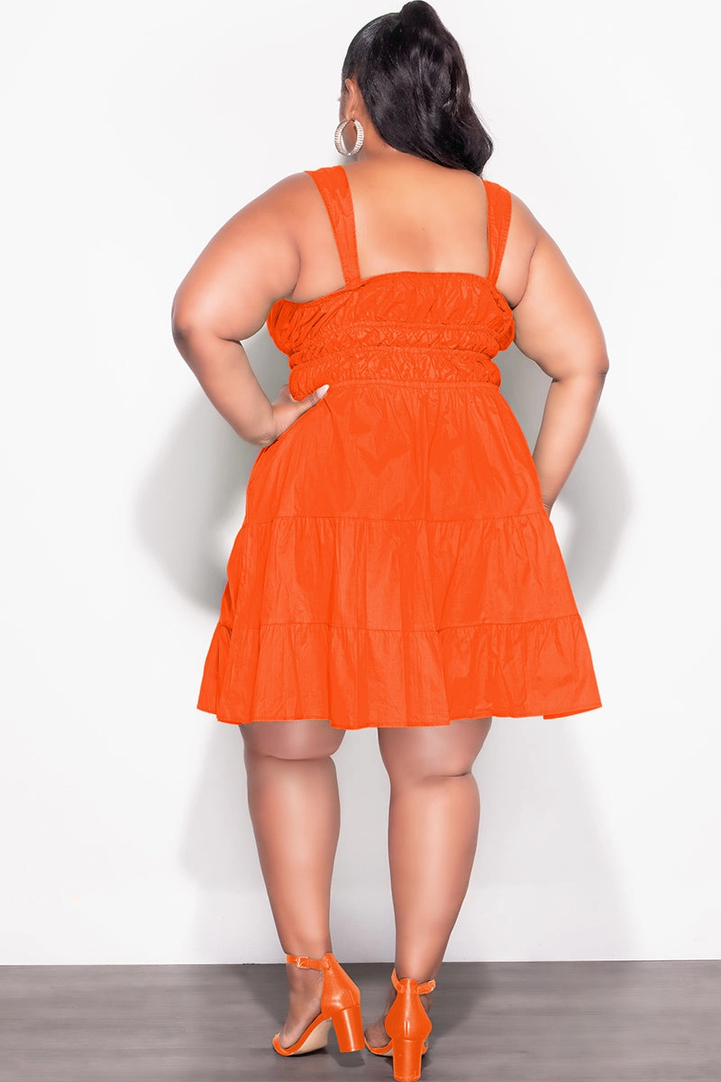 SecureCargoPockets Final Sale Plus Size Sleeveless Baby Doll Dress in Orange Coral