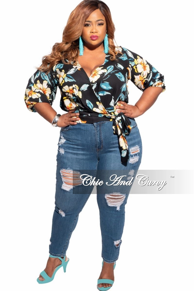 Stretch Movement Work Essential Final Sale Plus Size Distressed Jeans in Medium Denim