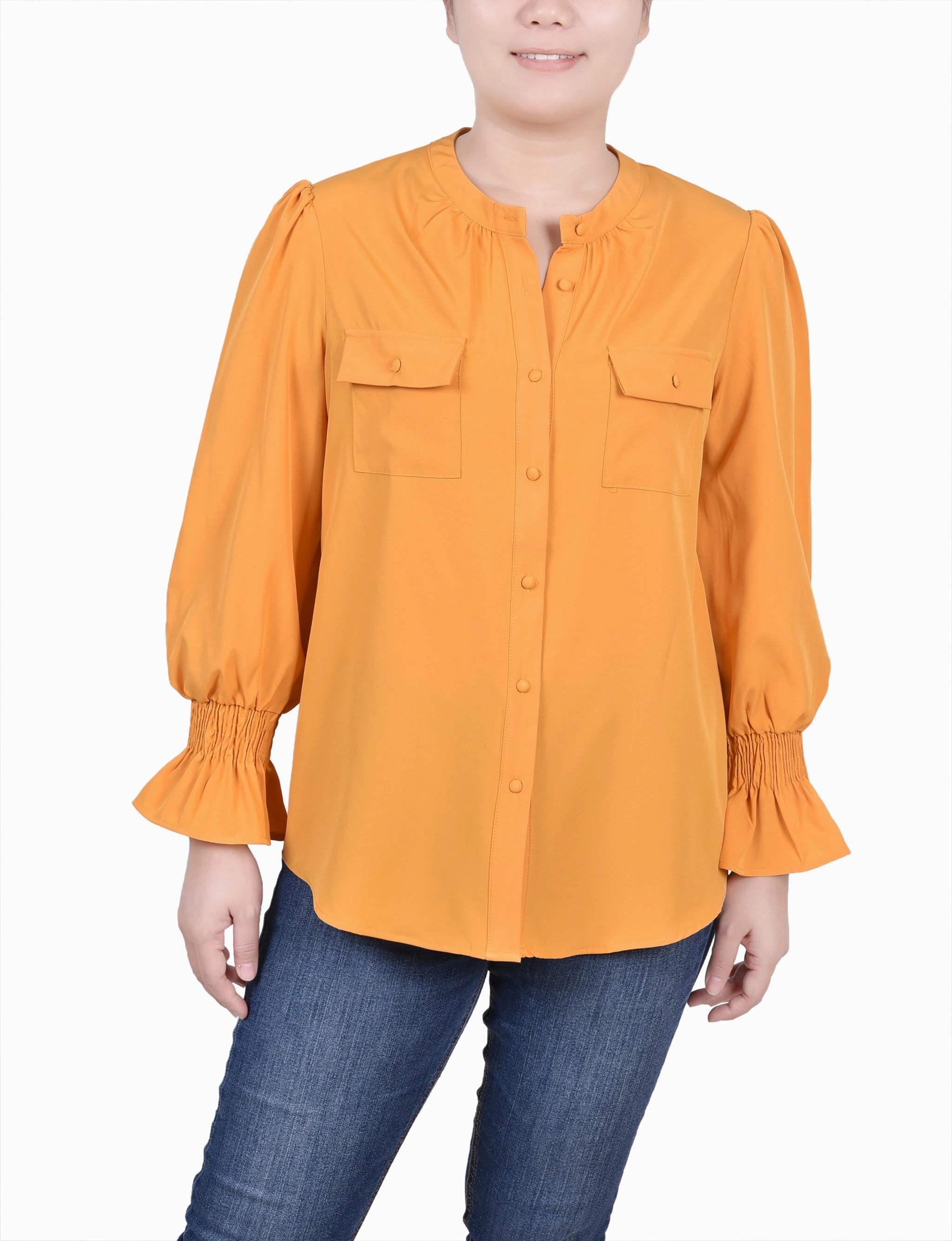 BambooBlend Long Sleeve Y Neck Blouse