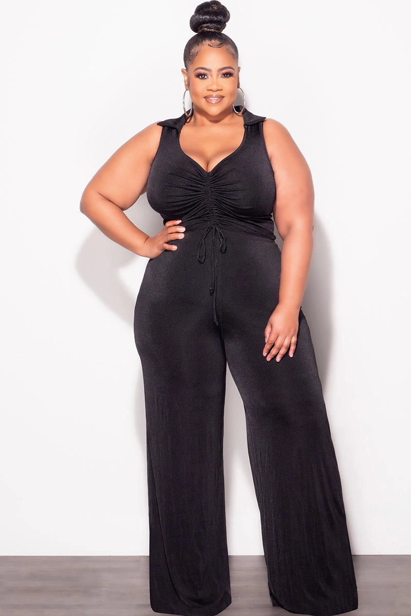 Stretch Layer Fit Final Sale Plus Size 2pc Set Crop Top and Pants in Black