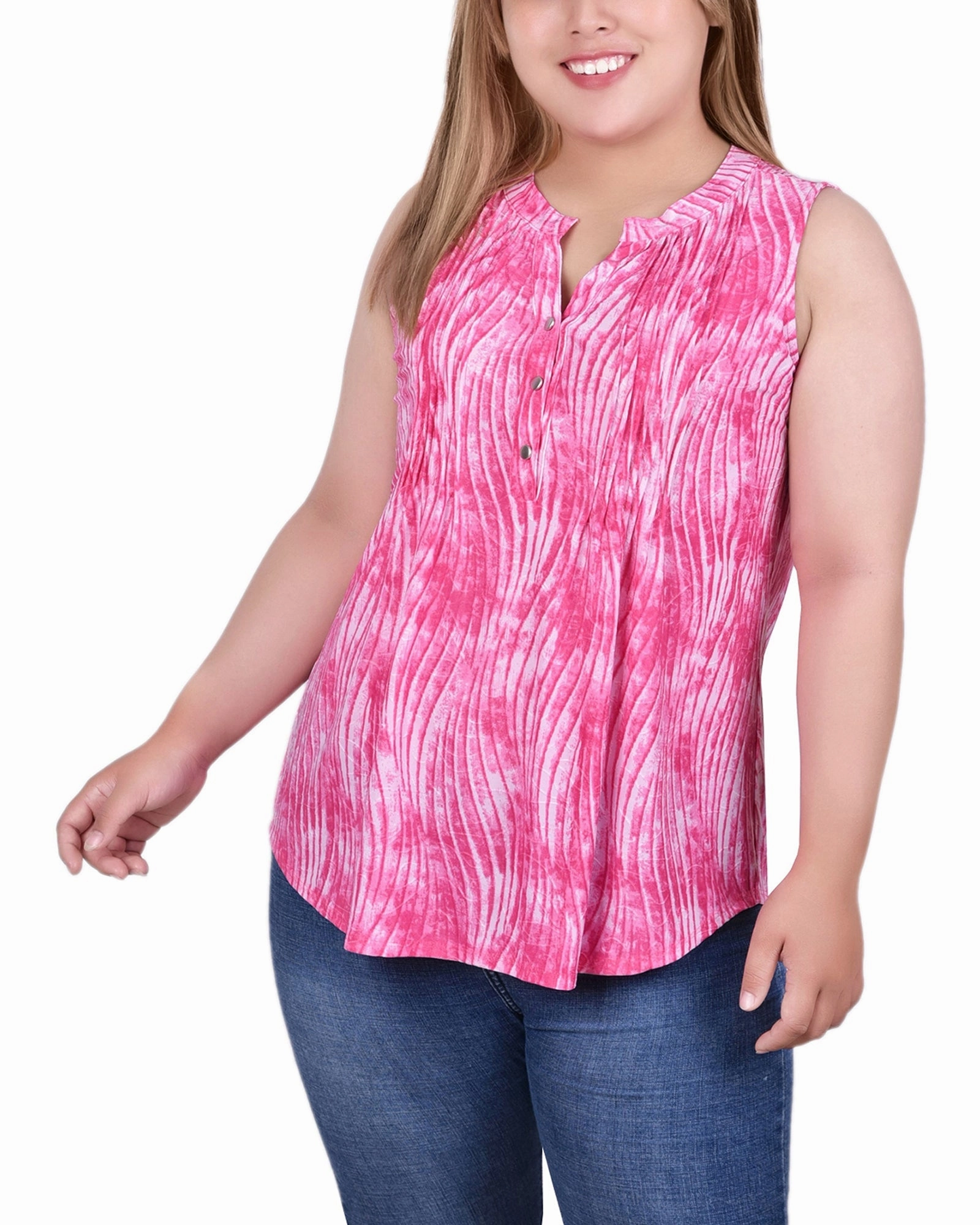 wrinkle free finish BioBased Fiber Plus Size Sleeveless Jacquard Y Neck Top