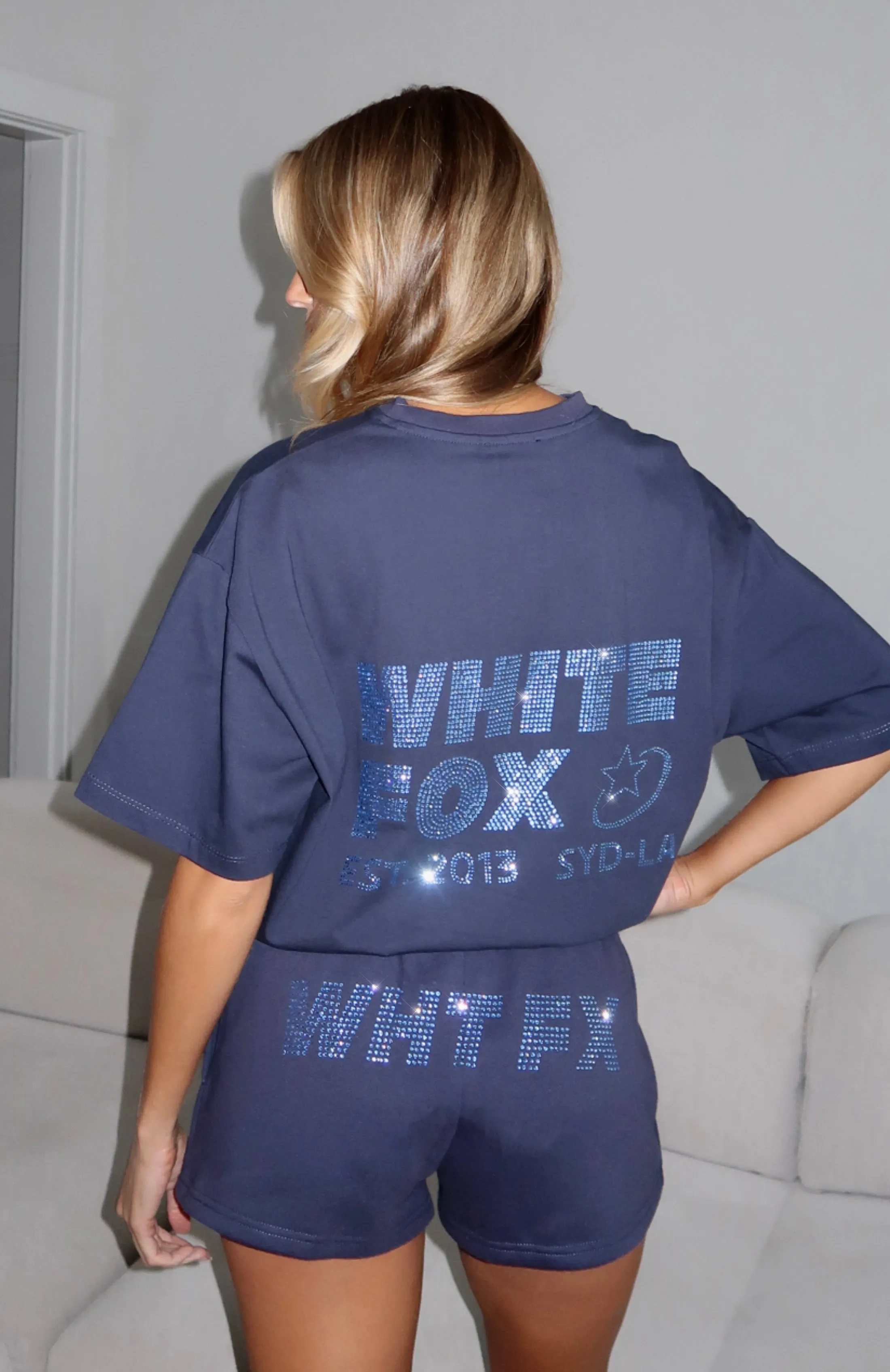 Always Shining Oversized Tee Navy Jacquard Pattern