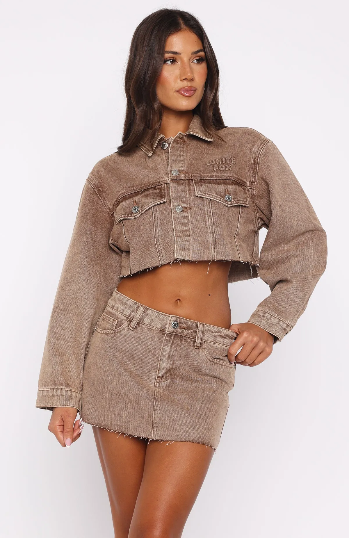Romantic Vibe Something To Prove Denim Mini Skirt Tan Wash