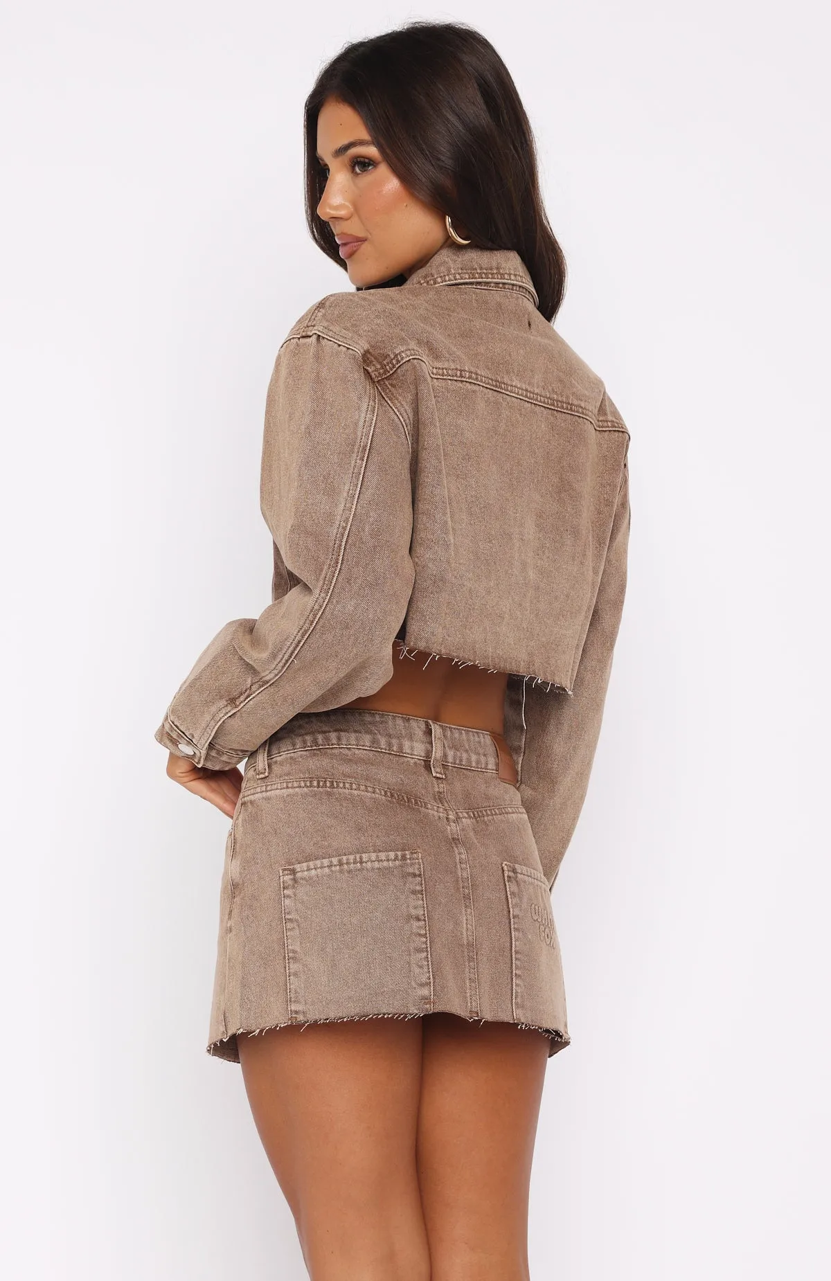 Something To Prove Denim Mini Skirt Tan Wash Reinforced Seams