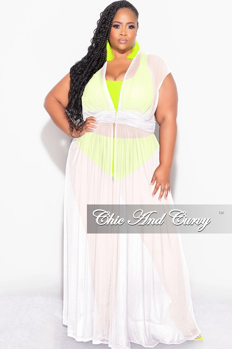 StretchFabric Final Sale Plus Size Goddess Cover Up / Duster in Ivory Chiffon