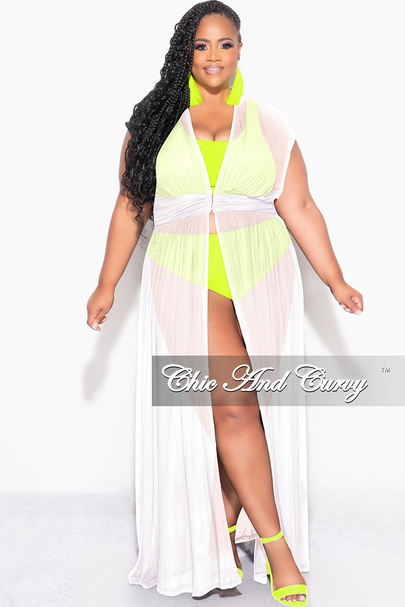 Final Sale Plus Size Goddess Cover Up / Duster in Ivory Chiffon Tight Waist Stretch Panel