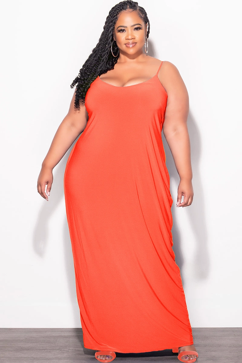 Final Sale Plus Size Tank Spaghetti Strap Maxi Dress in Orange Odor Resistant Treatment