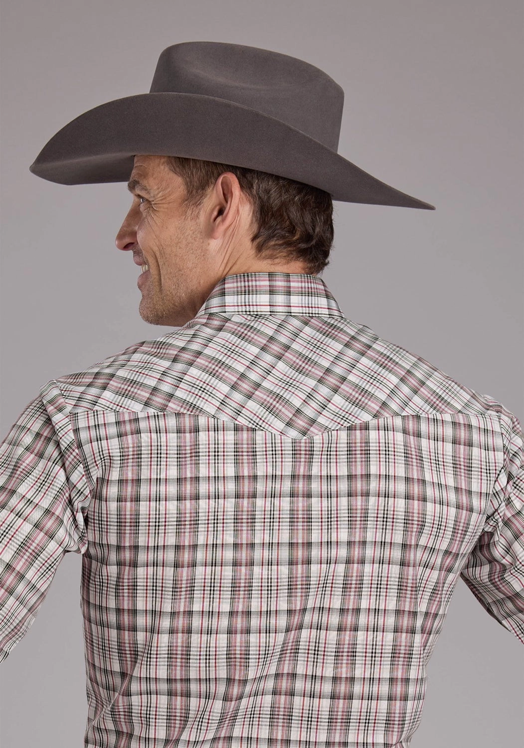 Roper Mens 2409 Plaid White/Grey Cotton Blend S/S Shirt Simple Layer