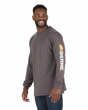 Berne Mens Signature Performance Slate Cotton Blend L/S T-Shirt Luxury clothing