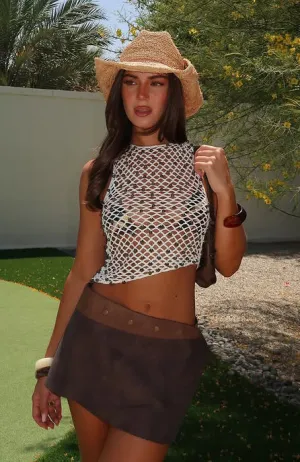 Curved Hem Design Rely On Me Crochet Top Off White