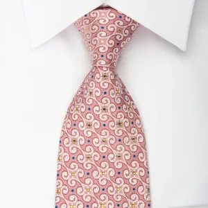 Renoma Silk Tie Scrolls On Pink With Yellow White Rhinestones