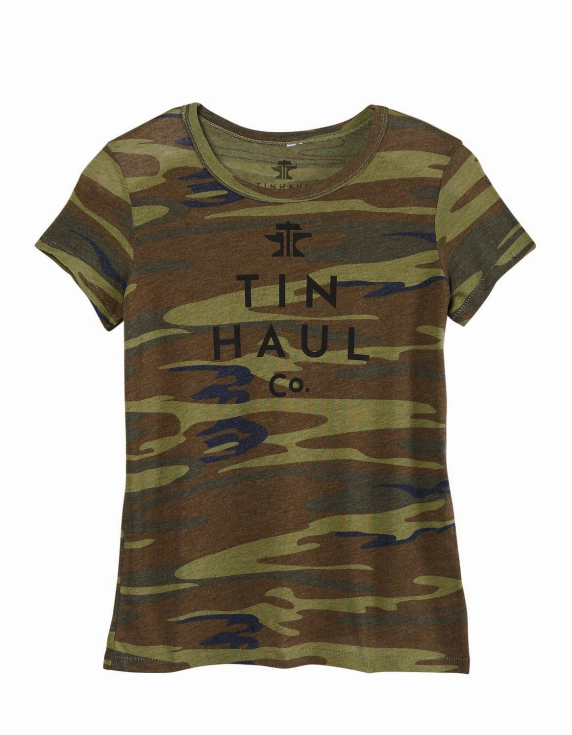 Sustainable Manufacturing Process Tin Haul Womens Logo Screen Print Camo Cotton Blend S/S T-Shirt
