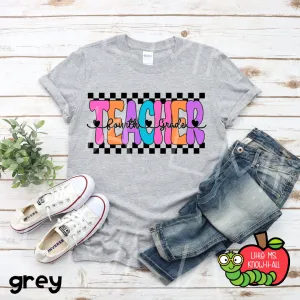 Retro Checkered Grade Level Teacher Team T-Shirts
