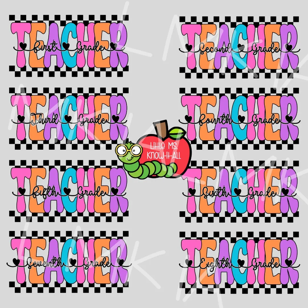 Retro Checkered Grade Level Teacher Team T-Shirts