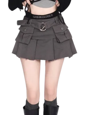 Retro Patchwork Mini Skirts - Sexy Pleated All Match Design for Women Safari Style Personality - Hot Girls Summer Denim Streetwear Faldas