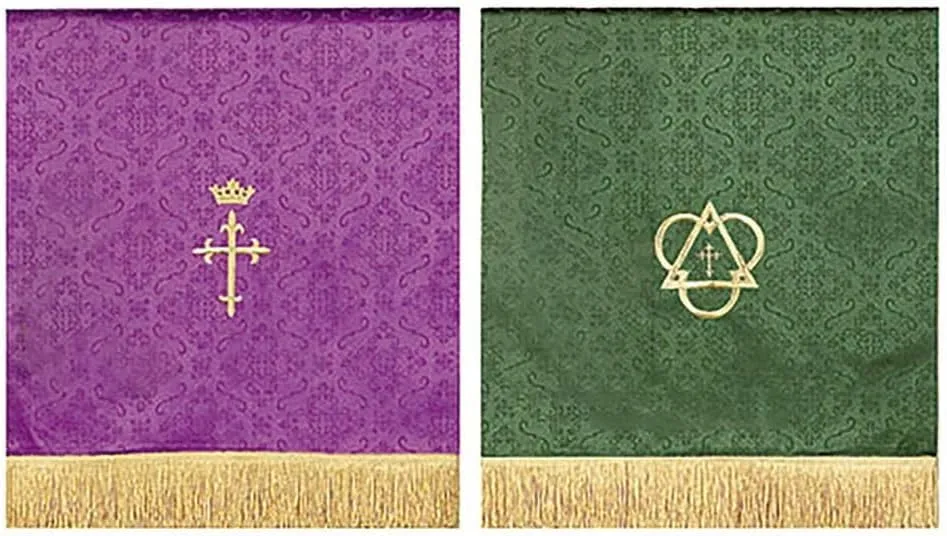 Reversible Purple & Green Jacquard Pulpit Scarf with Cross