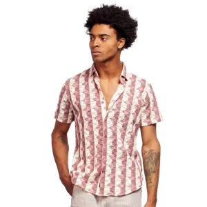 Rhombus   Stripe Crochet Short Sleeve Shirt - Clay