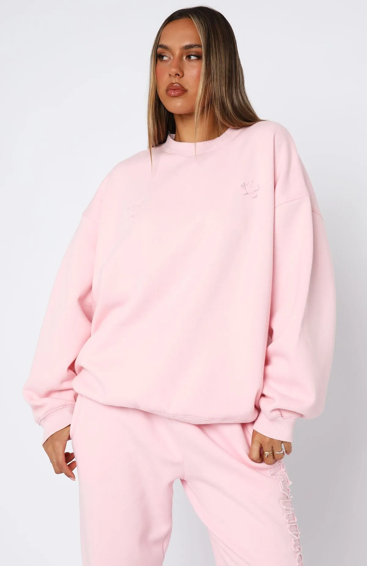 From The Archives Lexi Oversized Sweater Pink Stretch Ribbing Office Trend