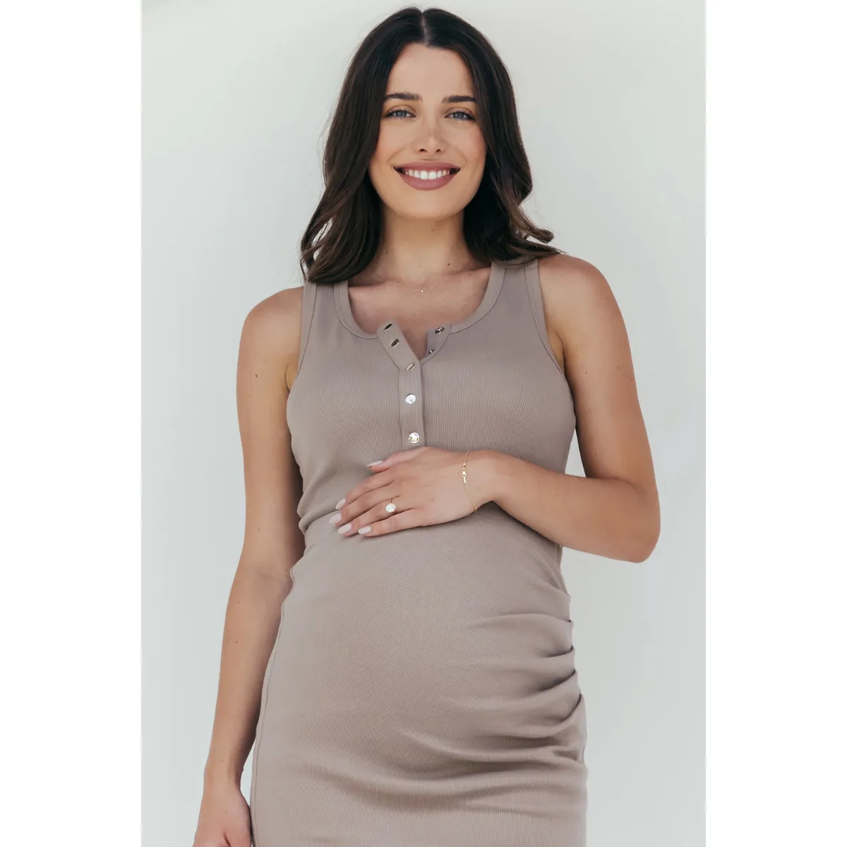 Ribbed Pop Button Maternity Tank Top