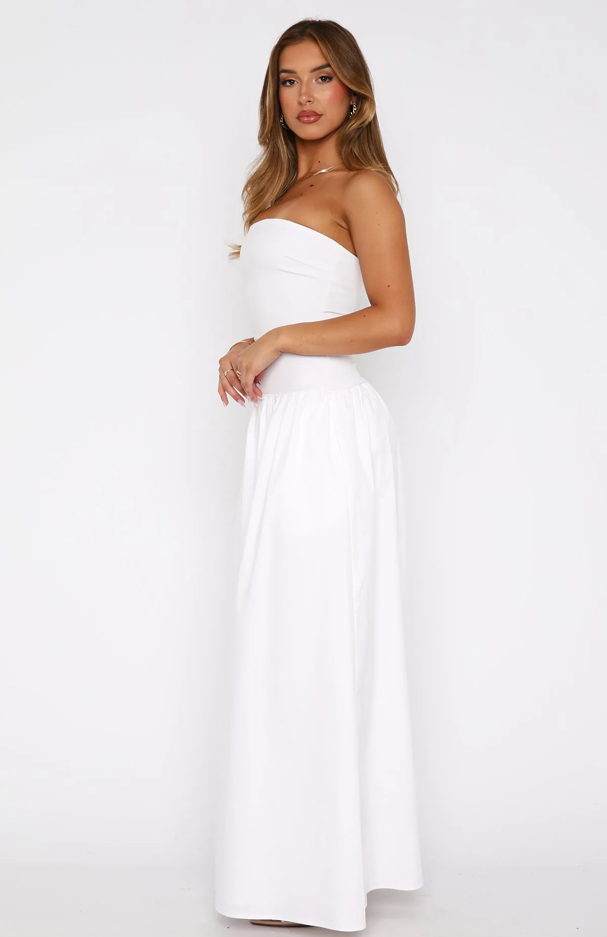 Ribbed Hem Reinforced Seams Take Back Maxi Dress White