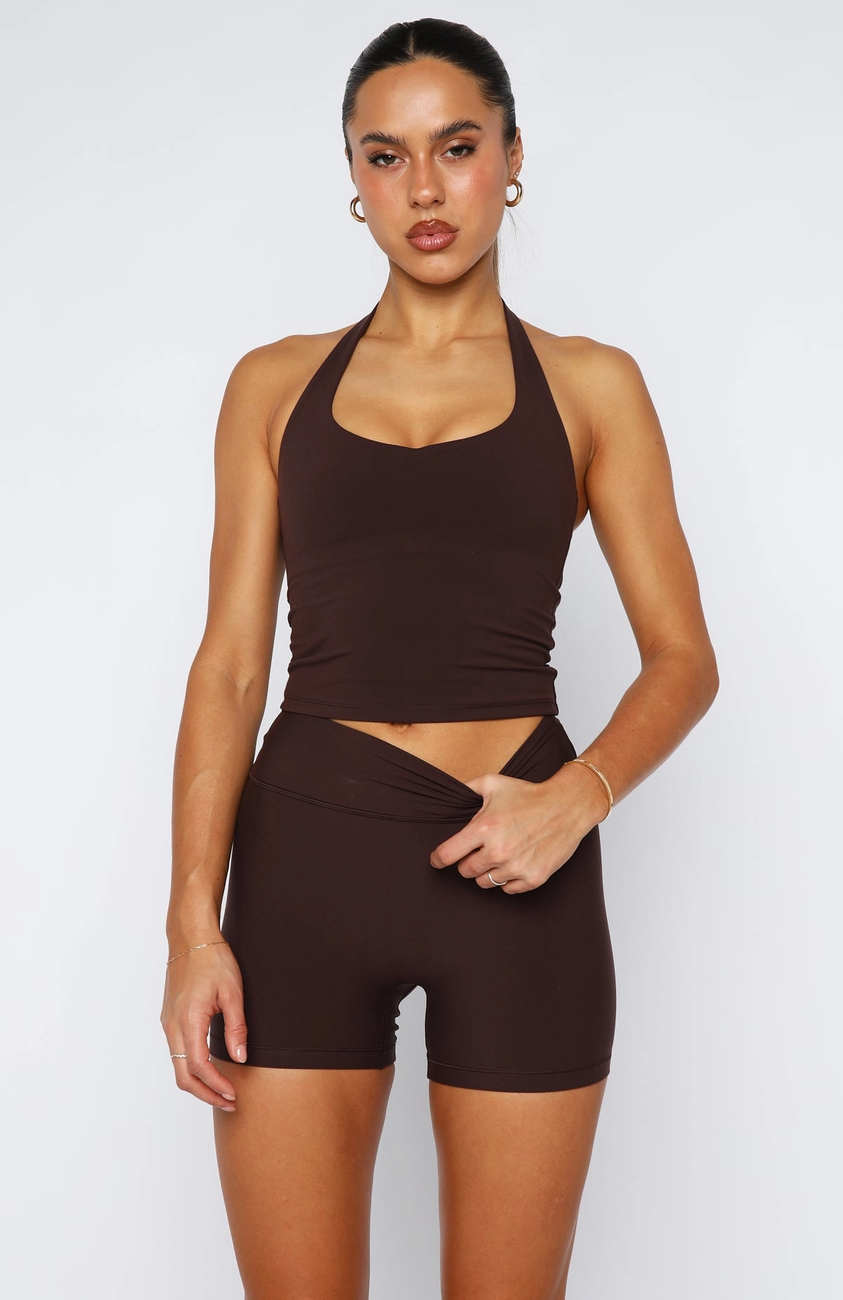 Body Pump Crop Dark Chocolate Stretchable Material