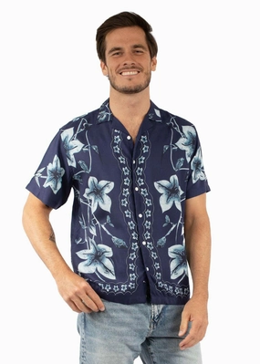 Country Charm Scully Mens Hawaiian Orchid Print Navy 100% Viscose S/S Shirt