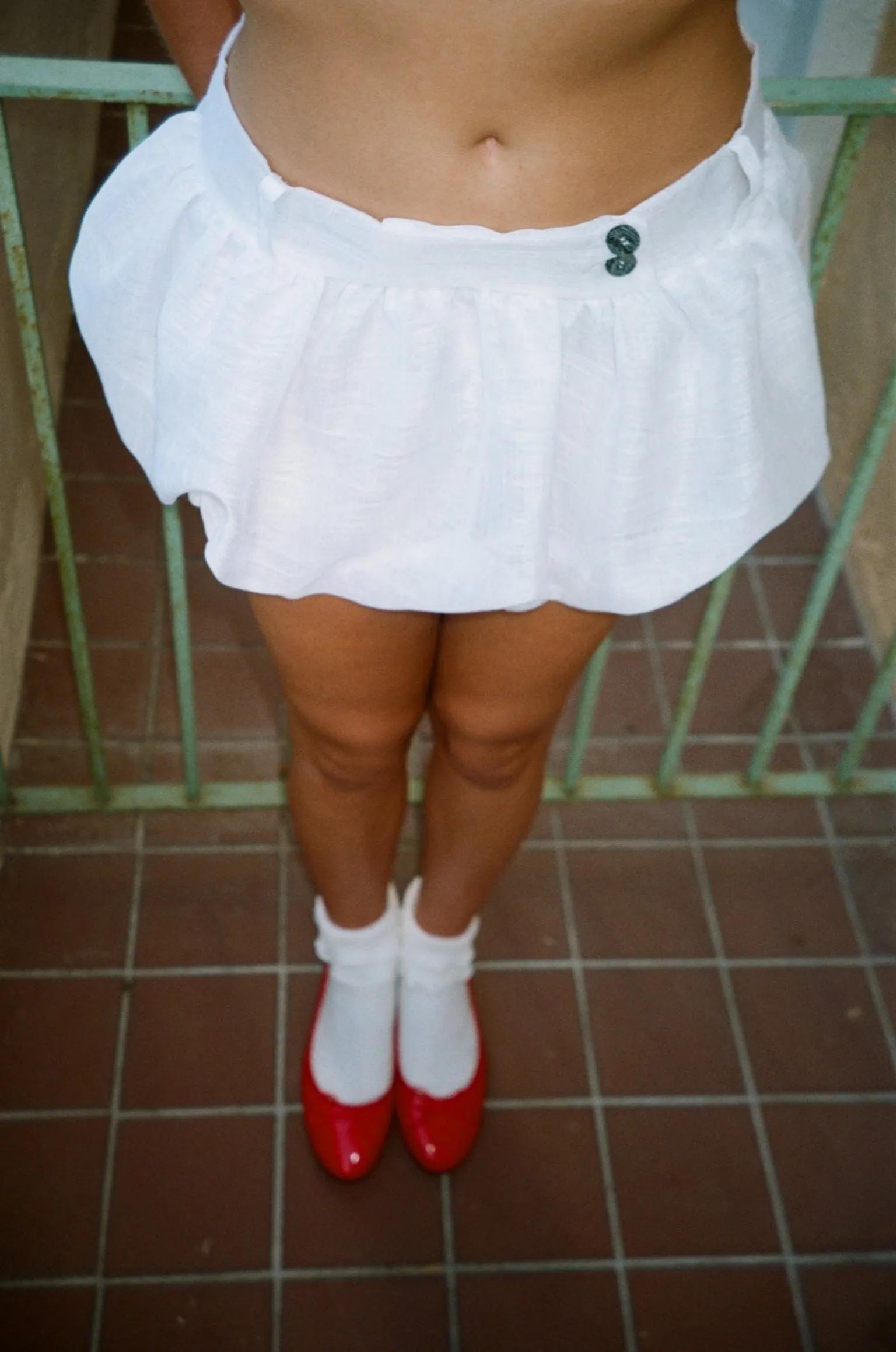 Wardrobe Essential Charlotte Rework Bubble Mini Skirt | White Linen