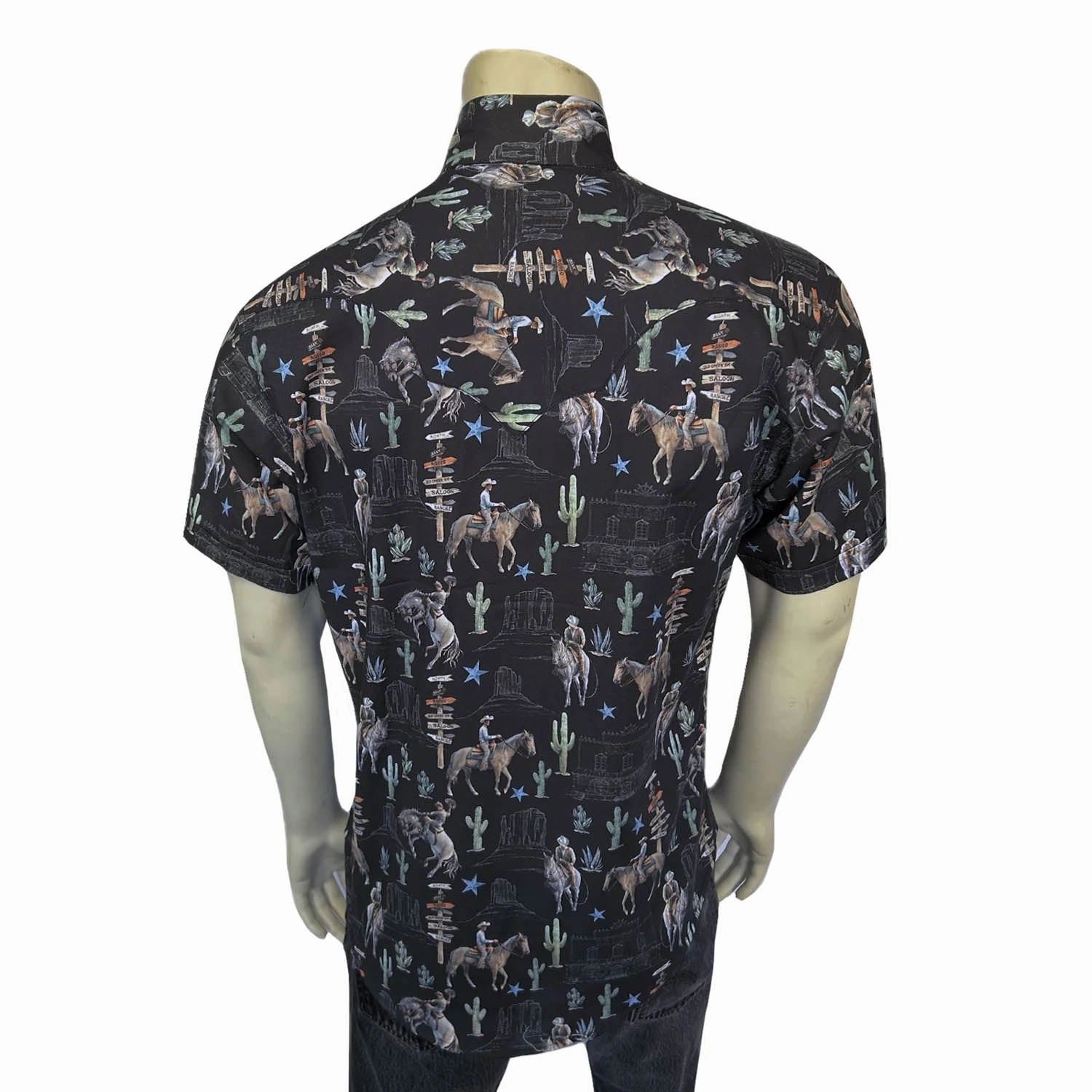 Wedding guest Fashion Choice Rockmount Mens Cactus and Cowboys Black 100% Cotton S/S Shirt