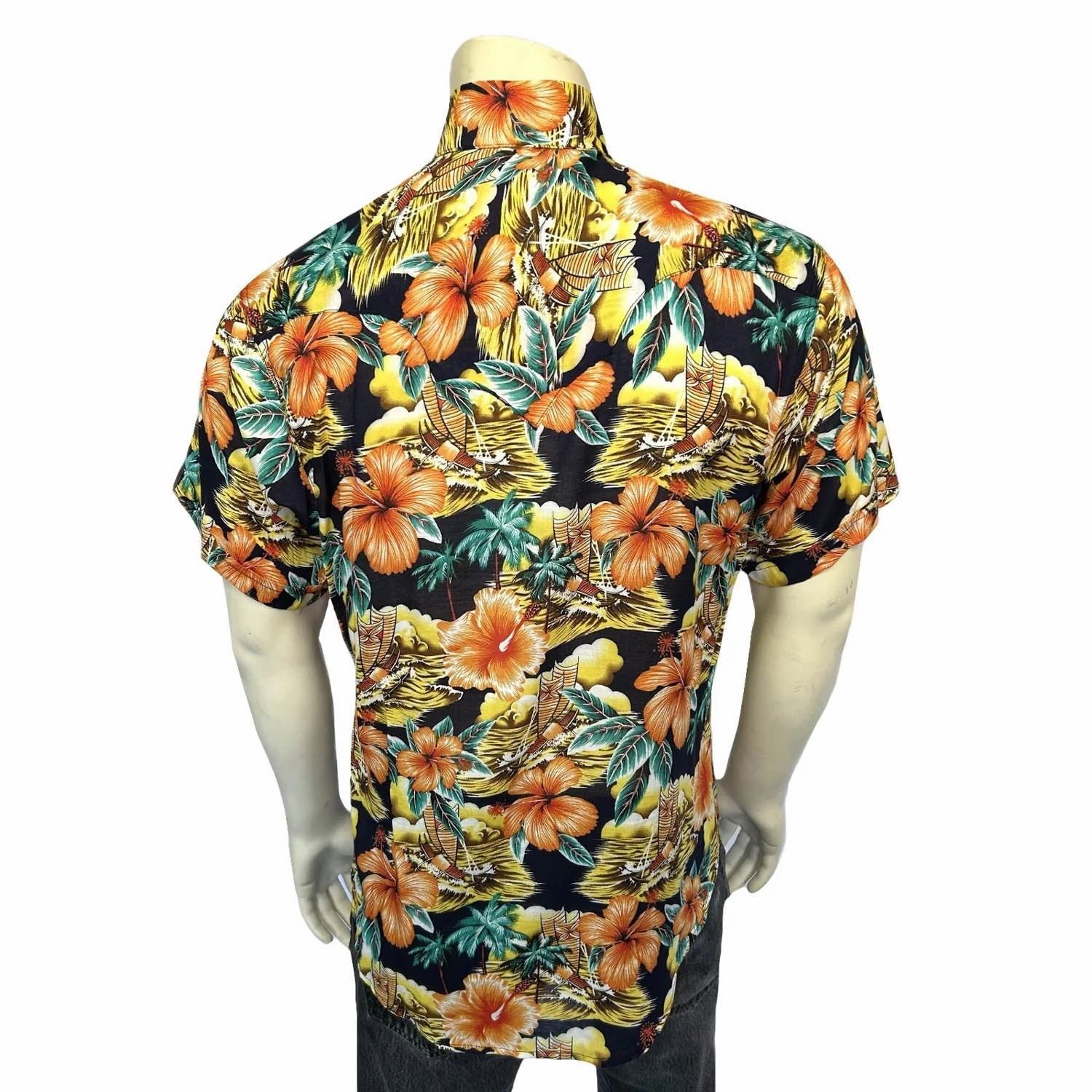Casual Essential Modern Fit Rockmount Mens Hawaiian Print Western Orange 100% Rayon S/S Shirt