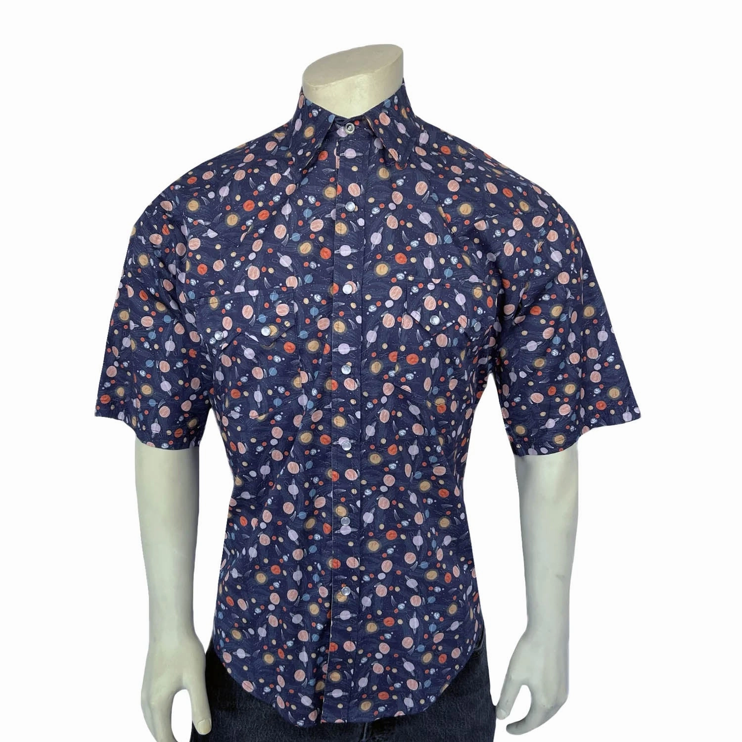 Rockmount Mens Solar System Print Navy 100% Cotton S/S Shirt All-Occasion Wear