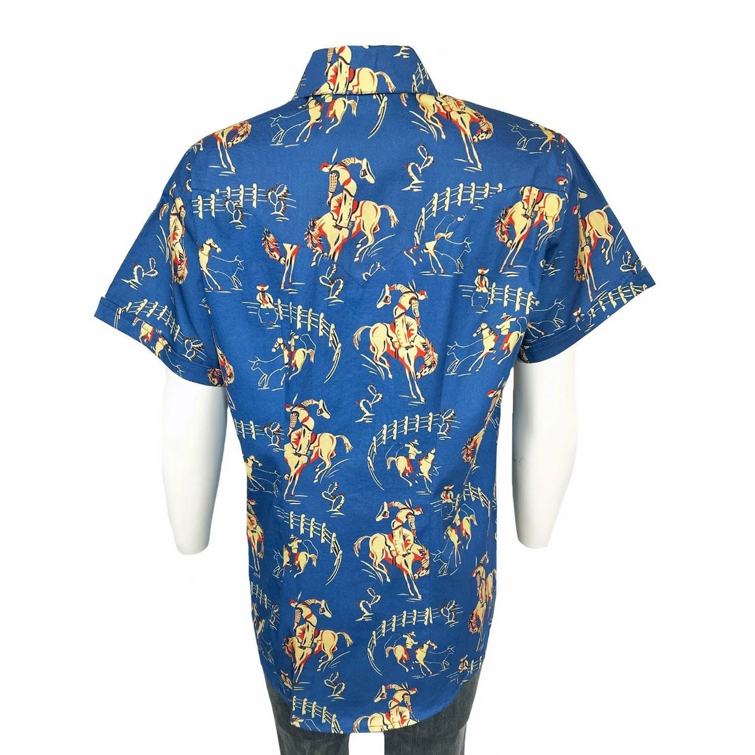 Weekend Vibes Multipocket Style Rockmount Womens Vintage Bronc Print Blue 100% Cotton S/S Shirt