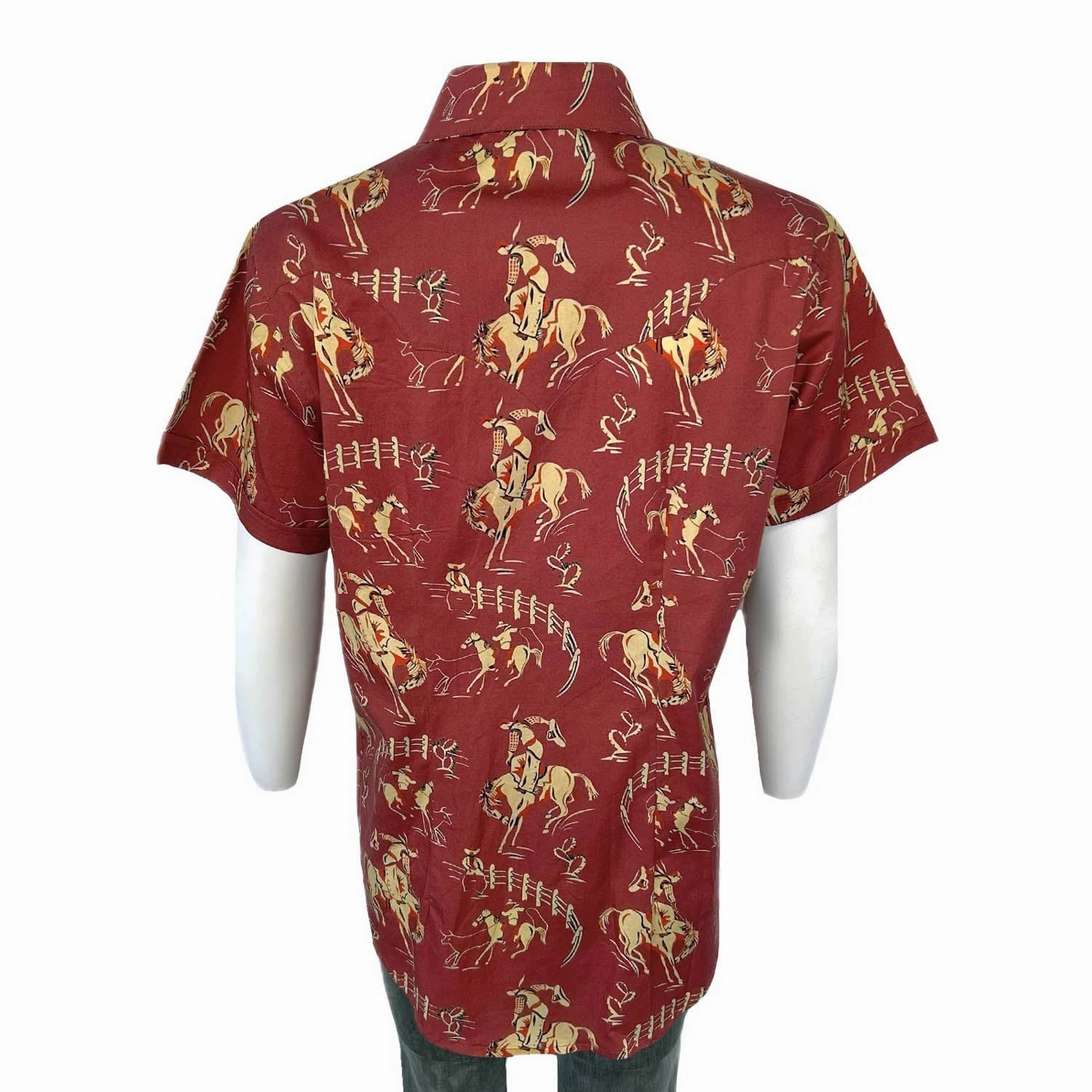 Rockmount Womens Vintage Bronc Print Red 100% Cotton S/S Shirt Warm Weather Wear Athleisure Trend