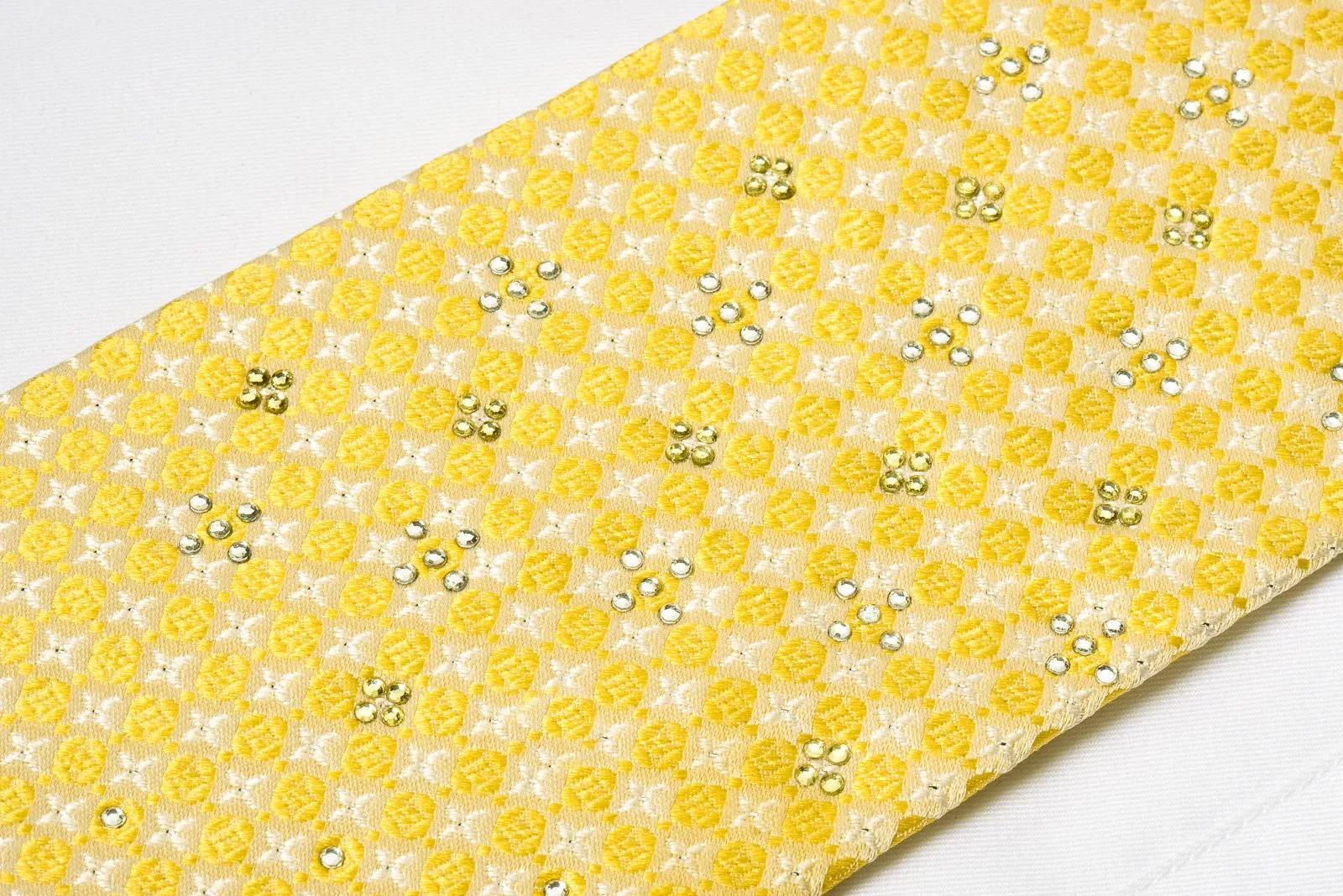 Rogers Dail Silk Rhinestone Necktie Yellow White Foulard With Silver Sparkles