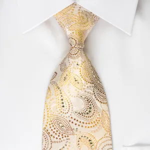 Rogers Dail Silk Tie Brown Orange Paisley On Cream Beige With Sparkling Bling Rhinestones