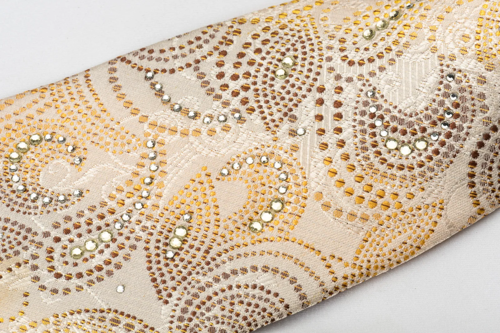 Rogers Dail Silk Tie Brown Orange Paisley On Cream Beige With Sparkling Bling Rhinestones