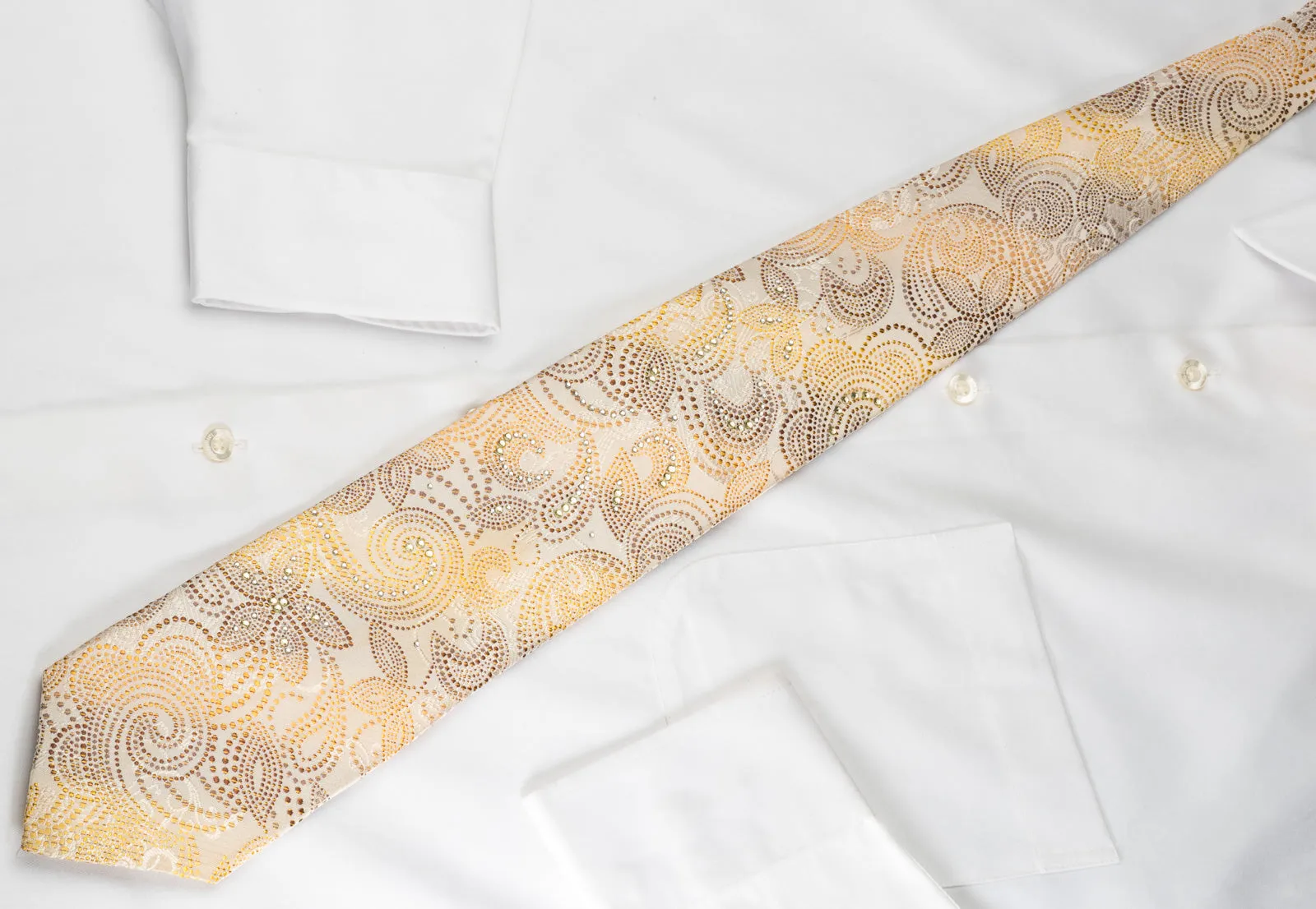 Rogers Dail Silk Tie Brown Orange Paisley On Cream Beige With Sparkling Bling Rhinestones