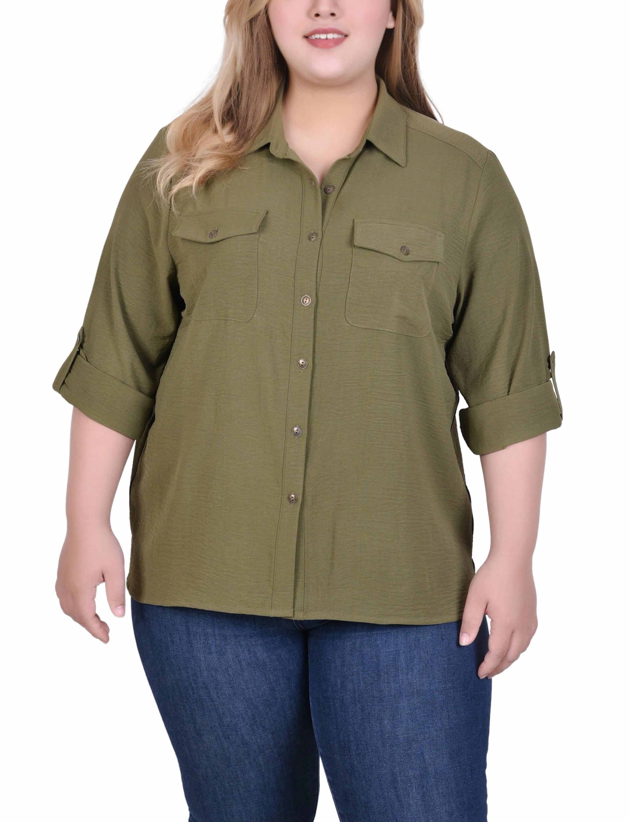 Compression Fit Engineering Roll Tab Blouse